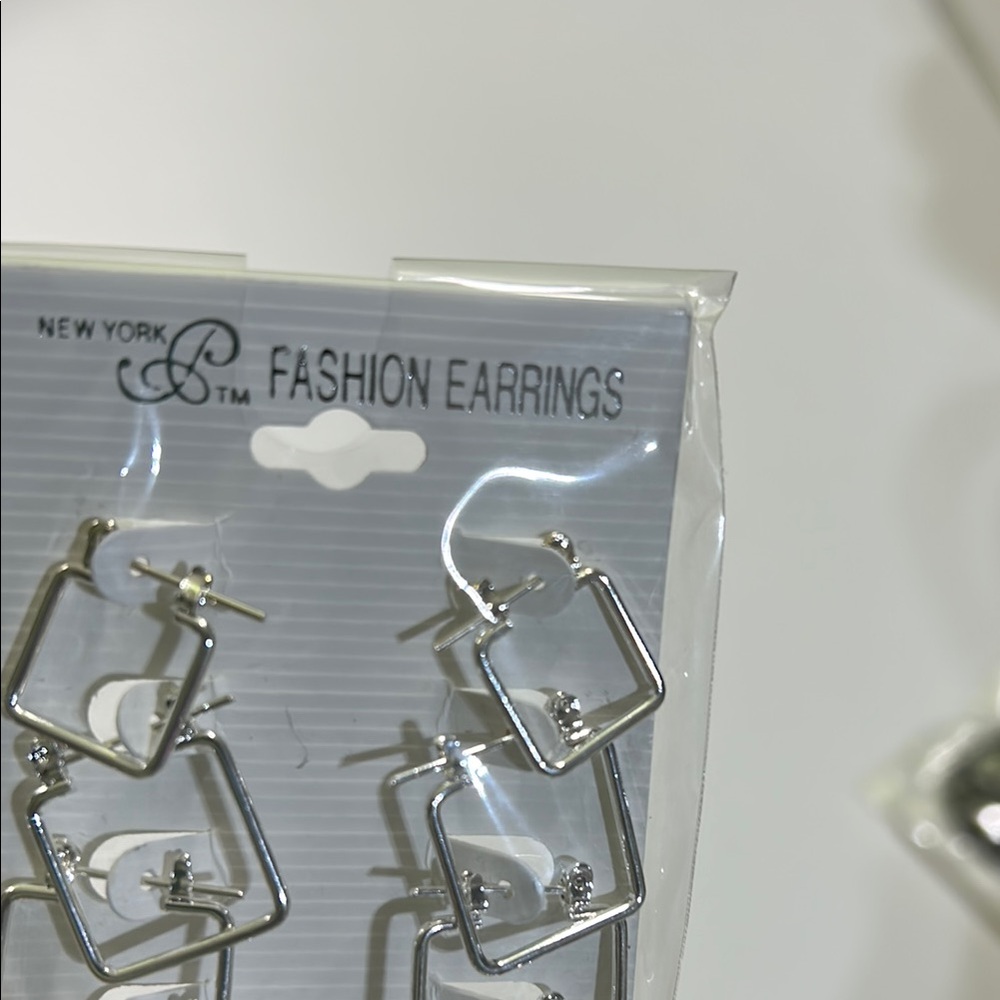 Silver Square Hoop Earrings - Picture 5 of 16